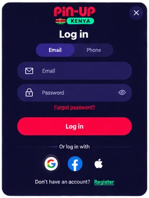 Pin Up Casino Kenya registration, promo code and login screen